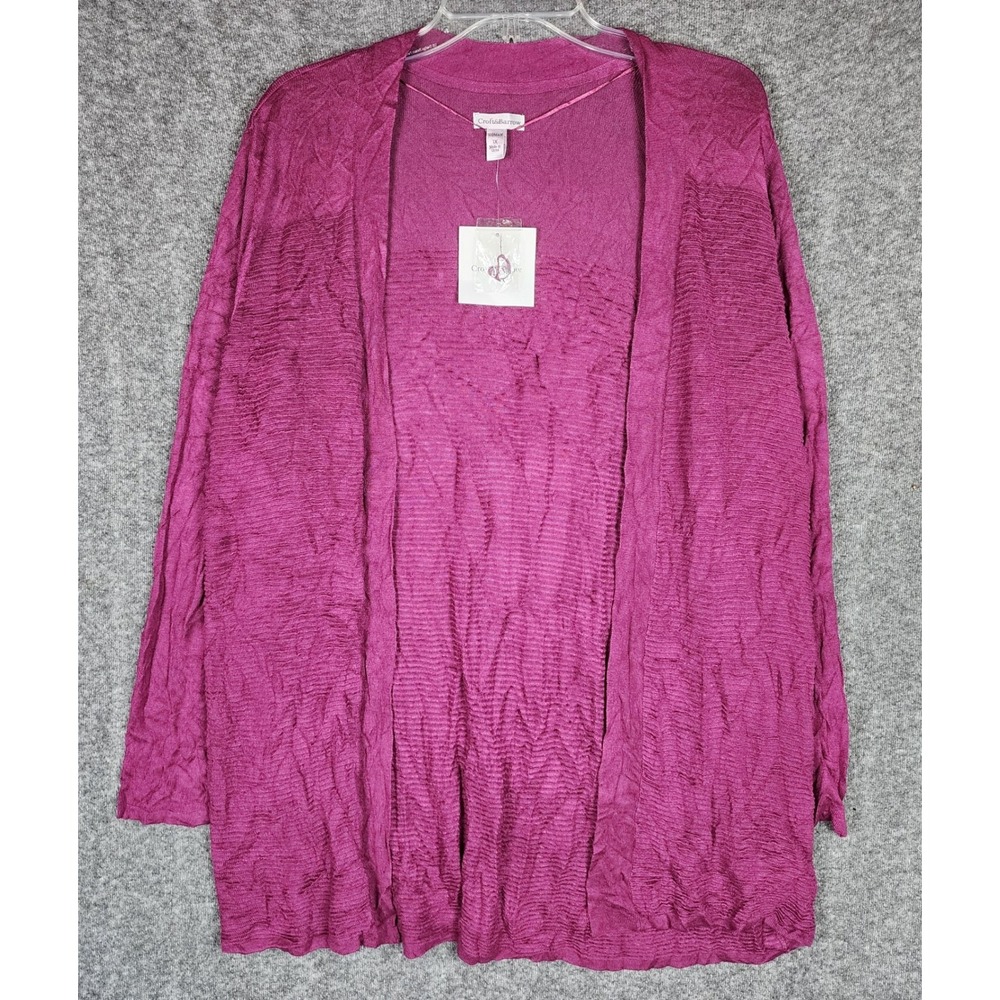 Croft & Barrow Cardigan Womens 1X Purple Potion Ottoman Stitch Open Front NEW